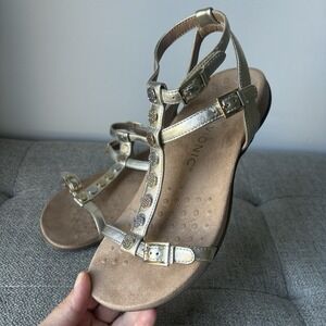 Vionic Hailey Gold Gladiator T-Strap Sandals Orthotic Arch Support Sz9 Versatile